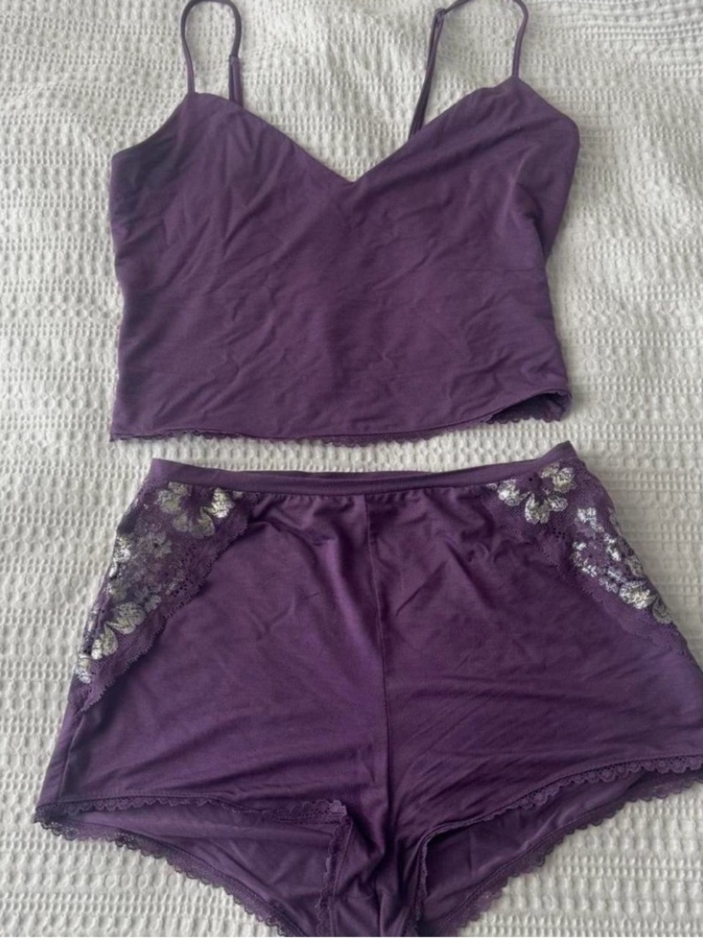 Victoria's Secret Purple Lace-Trim Cami & Short Set
